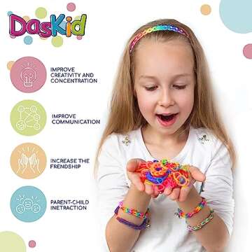 DasKid 12100+ Rubber Bands Refill Loom Set 11,000+ Loom Bands 42 Colors 600 Clips 200 Beads + 52 ABC Beads 30 Charms 10 Backpack Hooks 10 Tassels 5 Crochet Hooks 5 Hair Clips +ABC & Number Stickers