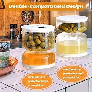 Onemoredream Pickle Jar With Strainer Flip Container and Olive Hourglass Separated from Wet Dry（With Fork）