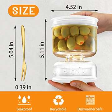 Onemoredream Pickle Jar With Strainer Flip Container and Olive Hourglass Separated from Wet Dry（With Fork）