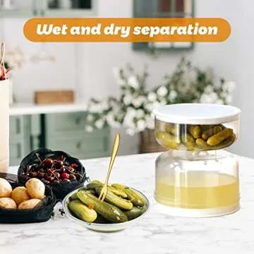 Onemoredream Pickle Jar With Strainer Flip Container and Olive Hourglass Separated from Wet Dry（With Fork）