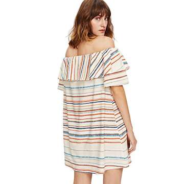 Milumia Women's Off Shoulder Ruffles Shift Loose Mini Dress Large Multicolor-2