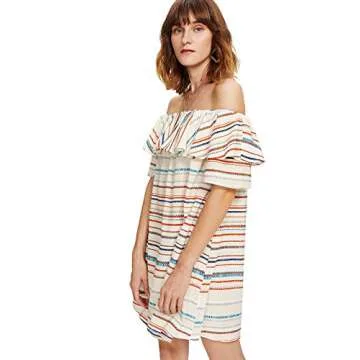 Milumia Women's Off Shoulder Ruffles Shift Loose Mini Dress Large Multicolor-2