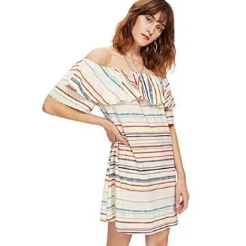 Milumia Women's Off Shoulder Ruffles Shift Loose Mini Dress Large Multicolor-2