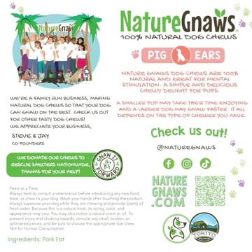 Nature Gnaws Pig Ears - Natural Dog Chews for Aggressive Chewers