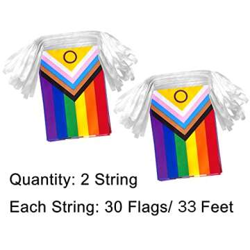 LoveVC 2 Packs Progress Rainbow Gay Pride Flag Banner String LGBTQ Inclusive Bunting Flags,66 Feet 60 Flags