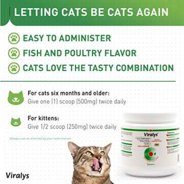 Vetoquinol Viralys L-Lysine Supplement for Cats - Cats & Kittens of All Ages - Immune Health - Sneezing, Runny Nose, Squinting, Watery Eyes - Flavored Lysine Powder
