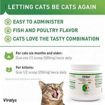 Vetoquinol Viralys L-Lysine Supplement for Cats - Cats & Kittens of All Ages - Immune Health - Sneezing, Runny Nose, Squinting, Watery Eyes - Flavored Lysine Powder