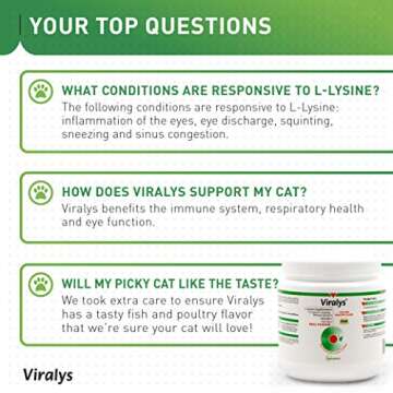 Vetoquinol Viralys L-Lysine Supplement for Cats - Cats & Kittens of All Ages - Immune Health - Sneezing, Runny Nose, Squinting, Watery Eyes - Flavored Lysine Powder