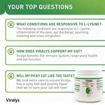 Vetoquinol Viralys L-Lysine Supplement for Cats - Cats & Kittens of All Ages - Immune Health - Sneezing, Runny Nose, Squinting, Watery Eyes - Flavored Lysine Powder