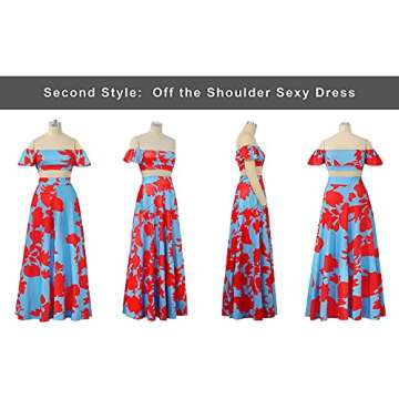 Vakkest Women 2PCS Beach Suits Wrapped Crop Top + Skirt Set Party Club Maxi Dress Blue