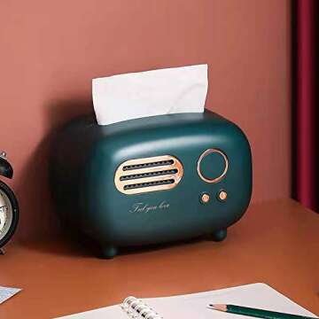 Qianmozz Facial Tissue Box Cover Holders ，Cute Retro Radio StyleKleenex Box Holder for Bathroom, Bedroom or Office (Green) (56)
