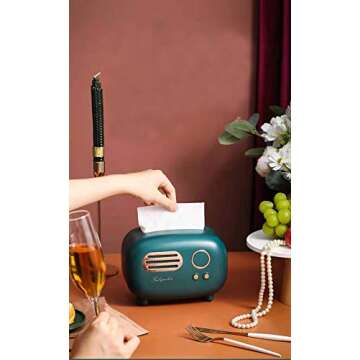 Qianmozz Facial Tissue Box Cover Holders ，Cute Retro Radio StyleKleenex Box Holder for Bathroom, Bedroom or Office (Green) (56)