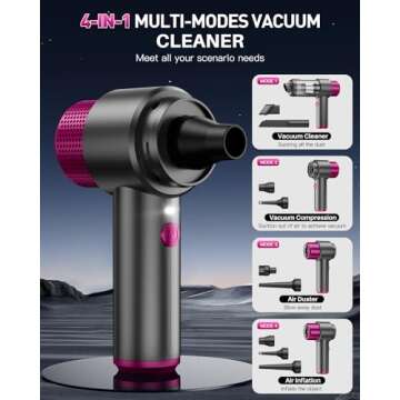 EYYA Handheld Car Vacuum Cleaner Cordless, 15000PA High Power Car Vacuum Cleaner & Air Duster, 4-in-1 Portable Mini Car Vacuum Cleaner with LED Light, Hand Held Vacuum Cleaner for Car Home Office