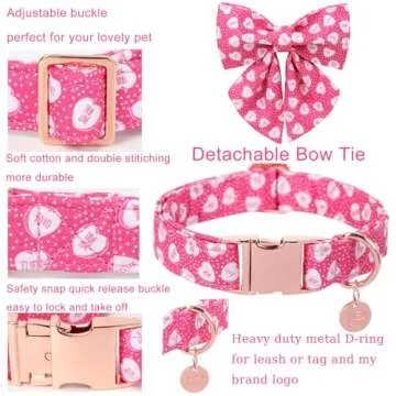 UP URARA PUP Valentine’s Day Dog Collar with Bow Tie, Pink Heart Design for Stylish Pets