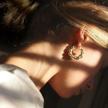 Twisted Gold Hoop Earrings for Women, Thick Chunky Hoops Hypoallergenic Vintage Twist Earings Big