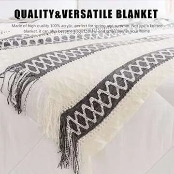 Quinnsus Knit Soft Lightweight Decorative Bed Throw Blankets, Jacquard Textured Boho Summer Throw Blanket with Tassels for Bed, Sofa and Living Room (Grey, 50 x 60 inches)