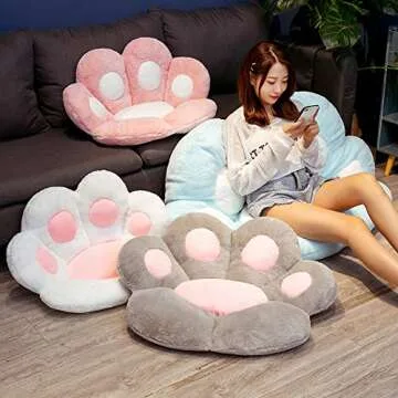 Assletes Cat Paw Cushion- Kawaii Cozy Cute Seat Cushion,Cat Paw Shape Lazy Sofa Office Chair Cushion,Office Cozy Warm Seat Pillow,Plush Sofa Cushion Home Decoration,Blue,1 Count (Pack of 1)