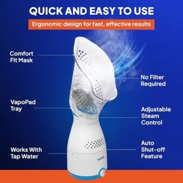 Vicks Sinus Inhaler - Personal Steam Inhaler for Sinus Relief, Allergies, Congestion, Cough & Colds, Facial Steamer, Soothes Nasal & Throat Passages, Use with VapoPads (1 Included), FSA & HSA Eligible