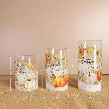 GORGE MOMENT Flameless LED Candles for Easter with Remote Timer Set of 3 Warm Lights DIM Home Decor Battery Operated Pumpkin Maple Leaves Painting Harvest Ornament Autumn