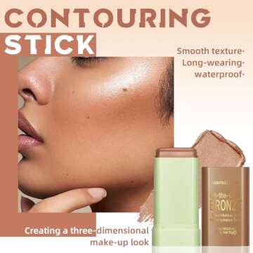 HOSAILY Cream Contour Stick for Cheeks Tint, Multi-Use Makeup Highlighter Blush Bronzer Stick, Natur...