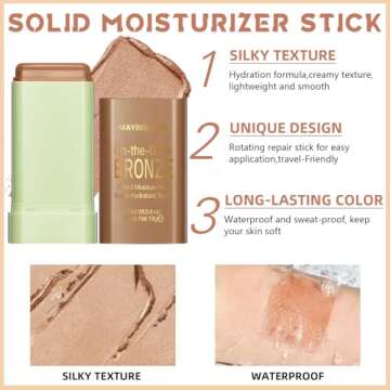 HOSAILY Cream Contour Stick for Cheeks Tint, Multi-Use Makeup Highlighter Blush Bronzer Stick, Natural Glow Solid Moisturizer Stick Blendable Illuminator On-the-Go Shimmer Cream Contour Makeup-02