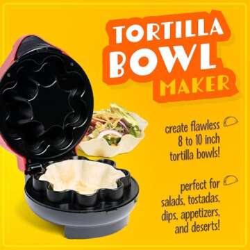 Nostalgia Taco Tuesday Tortilla Bowl Maker For Baked Taco Bowls, Tostadas, Salads, Dips, Appetizers,...