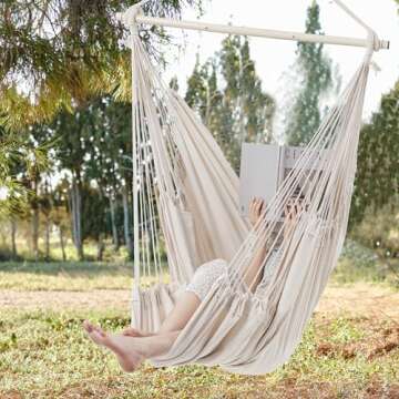 Jelofly Hammock Chair Large Hanging Chair with Foot Rest Support & Pocket Max 500Lbs