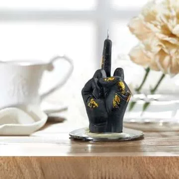 6sisc Small Middle Finger Scented Candle Black with Gold Foil Danish Pastel Room Aesthetic Decor Pine Aromatherapy Candles Natural Soy Wax Hand Gesture Fragrance Candle for Home Bedroom Decorations