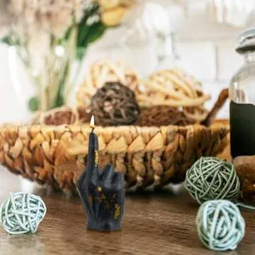 6sisc Small Middle Finger Scented Candle Black with Gold Foil Danish Pastel Room Aesthetic Decor Pine Aromatherapy Candles Natural Soy Wax Hand Gesture Fragrance Candle for Home Bedroom Decorations