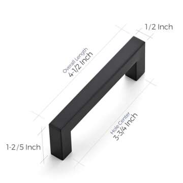 Ravinte 15 Pack 3-3/4 Inch Kitchen Square Cabinet Handles Matte Black Cabinet Pulls Black Drawer Pulls Kitchen Cabinet Hardware Kitchen Handles