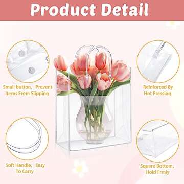 LEIFIDE 50 Pcs Clear Plastic Gift Bags with Handles PVC Reusable Transparent Totes Bags for Shopping Goodie Candy School Birthday Party(11 x 11 x 3.9 Inch)