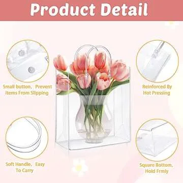 LEIFIDE 50 Pcs Clear Plastic Gift Bags with Handles PVC Reusable Transparent Totes Bags for Shopping Goodie Candy School Birthday Party(11 x 11 x 3.9 Inch)