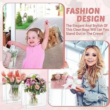 LEIFIDE 50 Pcs Clear Plastic Gift Bags with Handles PVC Reusable Transparent Totes Bags for Shopping Goodie Candy School Birthday Party(11 x 11 x 3.9 Inch)