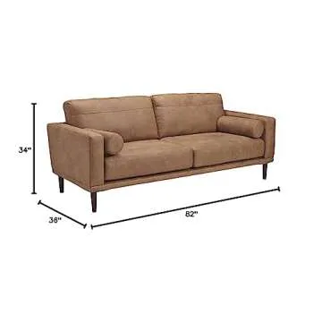 Signature Design by Ashley Arroyo Mid Century Modern Faux Leather Sofa, Caramel Brown