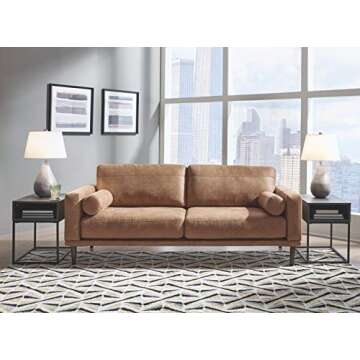 Signature Design by Ashley Arroyo Mid Century Modern Faux Leather Sofa, Caramel Brown