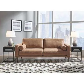 Signature Design by Ashley Arroyo Mid Century Modern Faux Leather Sofa, Caramel Brown