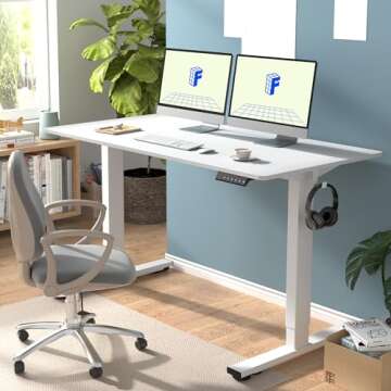 FLEXISPOT EN1 One-Piece Electric White Standing Desk 55 x 28 Inch Desktop Adjustable Height Desk Hom...