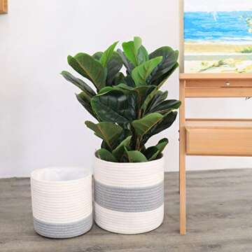 LA JOLIE MUSE Cotton Rope Plant Baskets for Indoor Use