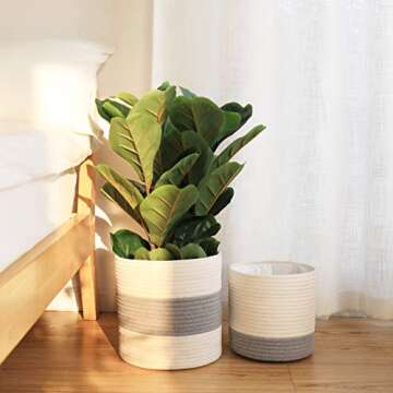 LA JOLIE MUSE Cotton Rope Plant Baskets for Indoor Use