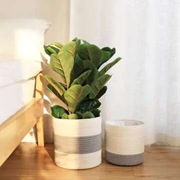 LA JOLIE MUSE Cotton Rope Plant Baskets for Indoor Use