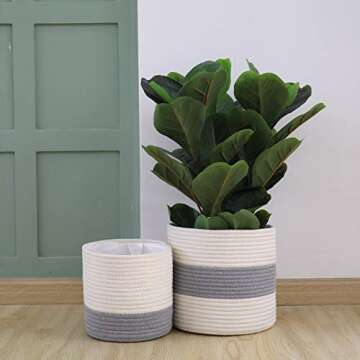 LA JOLIE MUSE Cotton Rope Plant Baskets for Indoor Use