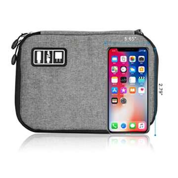 Travel Cable Organizer Bag Waterproof Portable Electronic Accessories Organizer for USB Cable Cord Phone Charger Headset Wire SD Card with 5pcs Cable Ties(Grey)