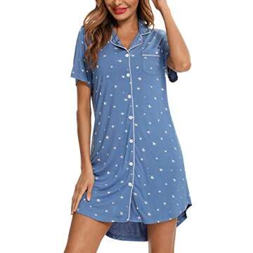 Senert Women's Ultra-Soft Nightgown Button Down Sleepwear