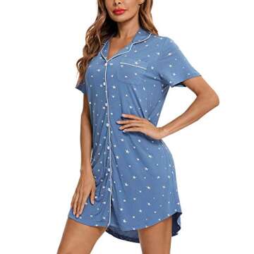 Senert Women's Ultra-Soft Nightgown Button Down Sleepwear