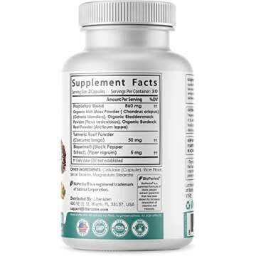 Organic Irish Sea Moss Pills - Wildcrafted Dr Sebi Inspired Seamoss Blend with Turmeric, Burdock Root & Bladderwrack, Enhanced with Black Pepper - 60 Capsules