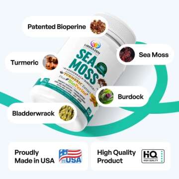 Organic Irish Sea Moss Pills - Wildcrafted Dr Sebi Inspired Seamoss Blend with Turmeric, Burdock Root & Bladderwrack, Enhanced with Black Pepper - 60 Capsules