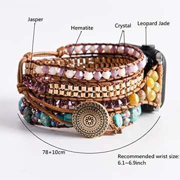 YGLINE Beaded Bracelet Compatible with Apple Watch Band 38mm/41mm,Wraps Leather Braided Natural Ston...