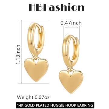 Stylish HBFashion 18K Gold Heart Earrings for Women