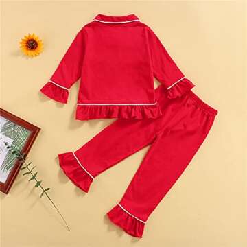 Ayalinggo Toddler Kids Baby Girl Solid Pjs Ruffle Long Sleeve Button Shirt Top and Pants Cotton 2Piece Pajamas Set (Red, 6-12 Months)