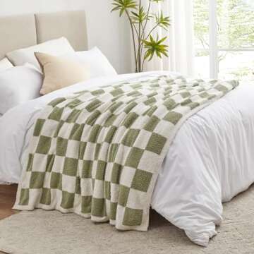 EXQ Home Cozy Checkered Throw Blanket for Sofa and Bed - Sage Green